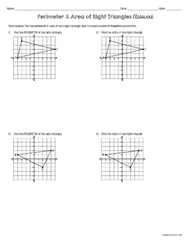 Perimeter and Area of Right Triangles Practice Worksheets (Classwork