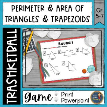 Preview of Perimeter and Area of Triangles and Trapezoids Trashketball Math Game