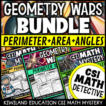 Preview of Perimeter and Area plus Classifying Shapes and Angles CSI Math Mystery Geometry