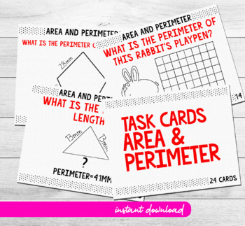 Preview of Third Grade Area and Perimeter Practice Sheets PLUS Task Cards