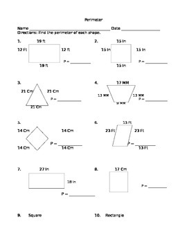 Preview of Perimeter of Basic Shapes