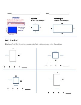 Preview of Perimeter of Square and Rectangle Worksheet