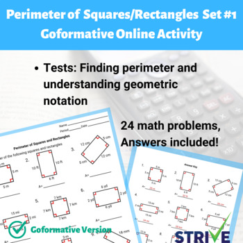 Preview of Perimeter of Squares and Rectangles - Set #1 Goformative.com Online Activity