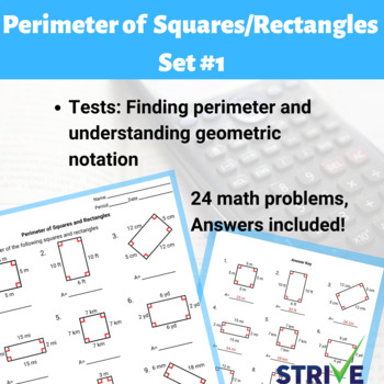 Preview of Perimeter of Squares and Rectangles Worksheet - Set #1