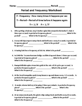 Period and Frequency Worksheet - Simple Harmonic Motion | TpT