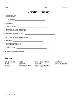 Preview of Periodic Functions Word Scramble for a Pre. Calculus Course