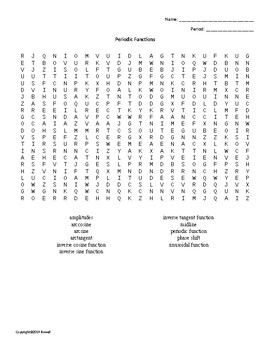 Preview of Periodic Functions Word Search for a Pre. Calculus Course