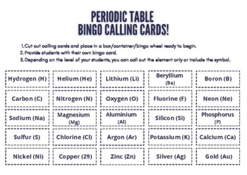 Preview of Periodic Table Bingo Sampler