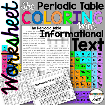 Preview of Periodic Table Guided Reading Article and Coloring Activity Notes and Assessment