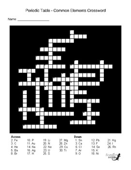 Preview of Periodic Table - Common Elements Crossword
