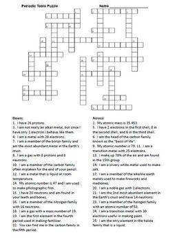 Periodic Table Crossword Worksheets Teaching Resources Tpt