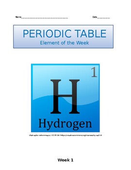 Preview of Periodic Table - Element of the Week (Week 1) Hydrogen