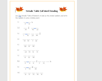 Preview of Periodic Table Fall Word Decoding