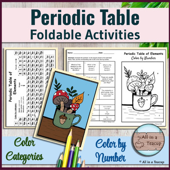 Preview of Periodic Table Foldable Color by Category & Fall Color by Number Activities