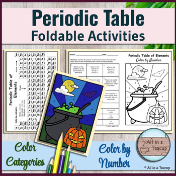 Preview of Periodic Table Foldable Color by Catergory & Halloween CBN Review Activity