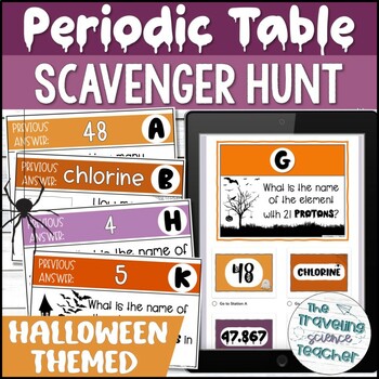 Preview of Periodic Table Halloween Science Activity / Digital and Printable Scavenger Hunt