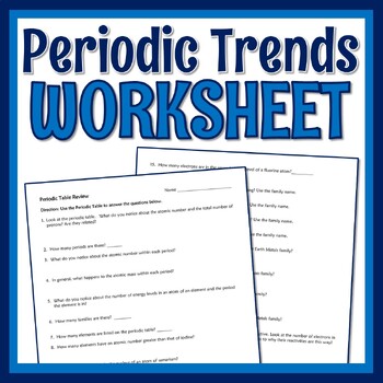 Preview of Periodic Table Families Worksheet Periodic Trends Review Middle School