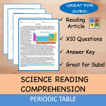 Preview of Periodic Table - Reading Passage and x 10 Questions (EDITABLE)