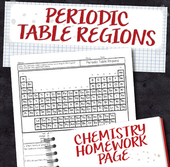 Preview of Periodic Table Regions Chemistry Homework Worksheet