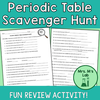 Periodic Table Scavenger Hunt Worksheets