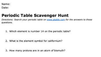 Preview of Periodic Table Scavenger Hunt