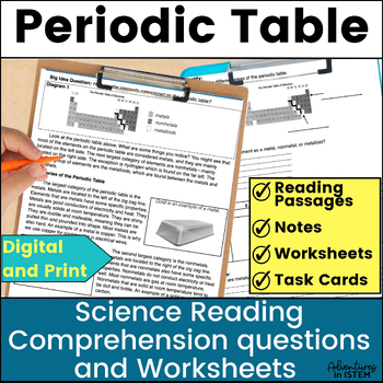 Preview of Periodic Table of the elements worksheet activity Science Reading Comprehension