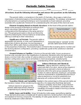 Preview of Periodic Table Trends: Informational Text, Images, and Assessment