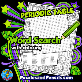 Preview of Periodic Table Word Search Puzzle Activity with Coloring | Chemistry Wordsearch