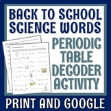 Periodic Table Worksheet First Day of School Science Back 