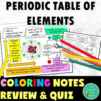 Preview of Periodic Table of Elements Coloring Notes and Quiz Matter Lesson