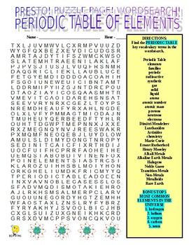 Preview of Periodic Table of Elements Puzzle Page (Wordsearch / Criss-Cross / Chemistry)