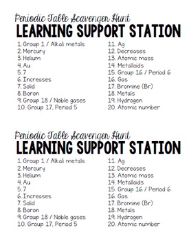 packet table pdf periodic #1 Table Scavenger Elements Packet by of Periodic Hunt