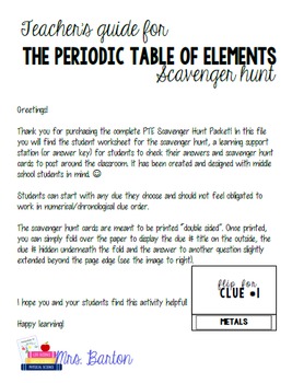 Preview of Periodic Table of Elements Scavenger Hunt Packet