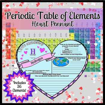 Preview of Periodic Table of Elements ~ Valentine's Day Heart Research Pennant