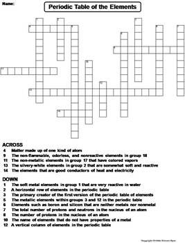 atomic download table pdf Elements Crossword Puzzle Worksheet/ of Periodic by Table