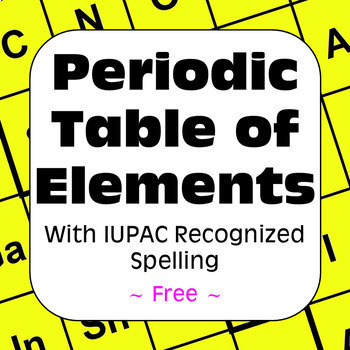 Preview of Periodic Table of the Elements with IUPAC Recognized Spelling, 4 Versions - Free