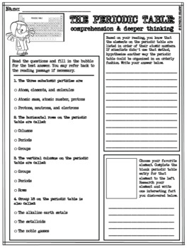 Periodic table close reading worksheet puzzle 6 7 8th grade jr high