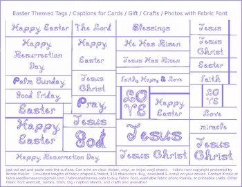 Preview of Periwinkle Fabric Font Christian Easter tags captions for card gift crafts photo