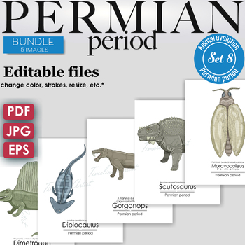 Preview of Permian Period Colorful Bundle: Dimetrodon, Diplocaulus, Gorgonops, Scutosaurus