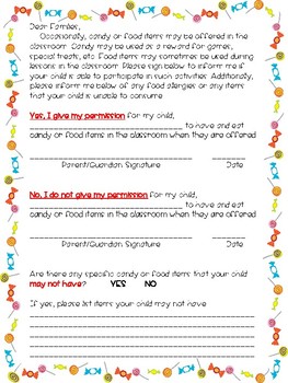 Permission Form for Candy or Food by Spicing Up Second | TpT