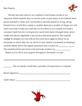 Preview of Permission Slip to Adopt Crayfish