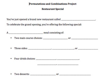 Preview of Permutations and Combinations Project 1