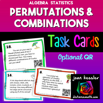 Preview of Permutations and Combinations Task Cards plus QR