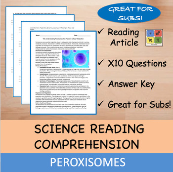 Preview of Peroxisomes - Reading Passage and x 10 Questions (EDITABLE)