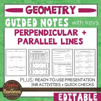 Preview of Perpendicular and Parallel Lines - Guided Notes, Presentation and INB Activities