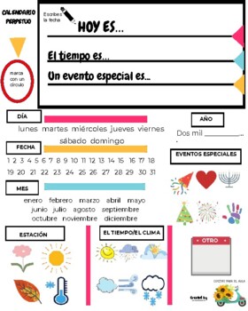 Perpetual Calendar in Spanish (Calendario perpetuo orientación vertical)