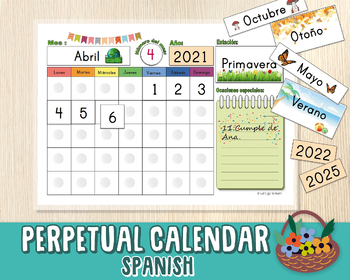 Preview of Perpetual Calendar in Spanish, Circle Time Resource, Classroom & Homeschool