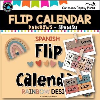 Preview of Perpetual Flip Calendars -dates,months,years RAINBOW DESIGN-SPANISH  