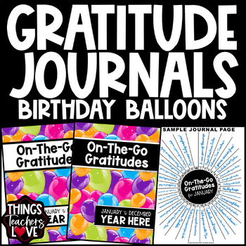 Preview of Perpetual On-The-Go Gratitude Journals Set - BIRTHDAY BALLOONS - HAPPY BIRTHDAY