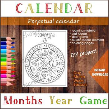 Preview of Perpetual kids calendar • Coloring pages • Days, Months, Week and Seasons